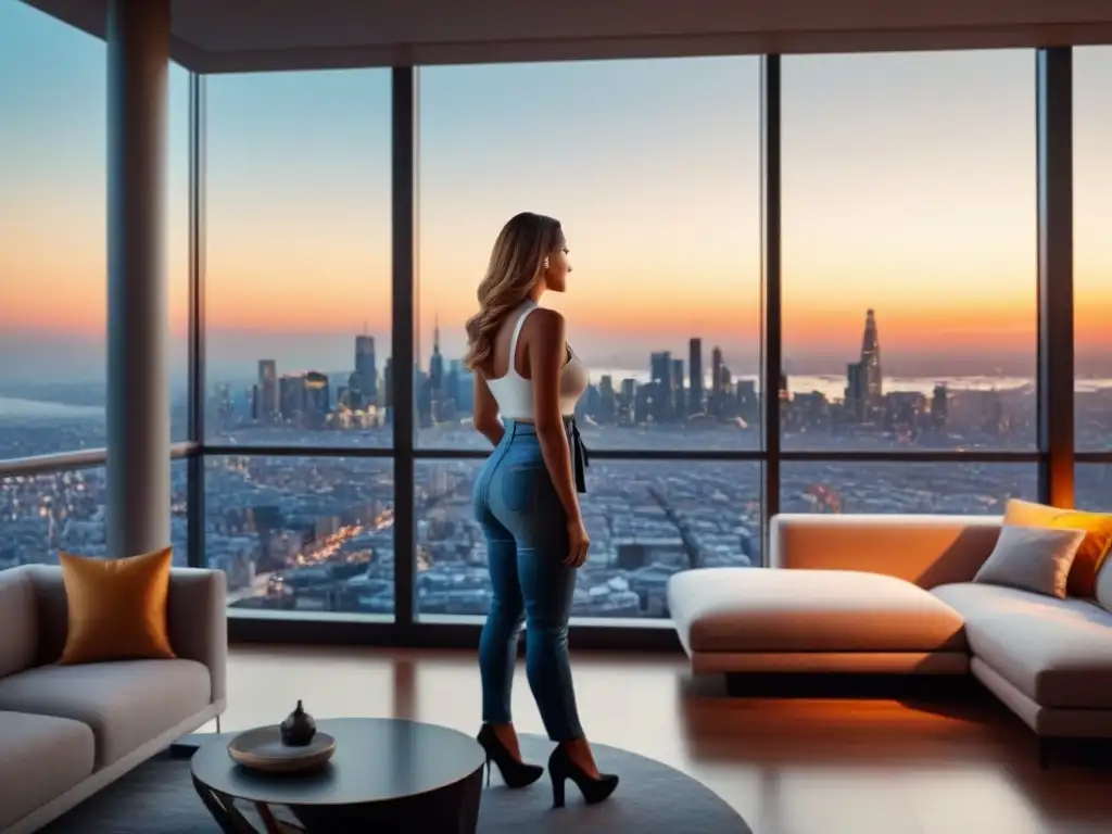 Penthouse de lujo con vista a la ciudad al atardecer Exclusivo penthouse moderno con impacto arte cultura mercado inmobiliario en la ciudad al atardecer