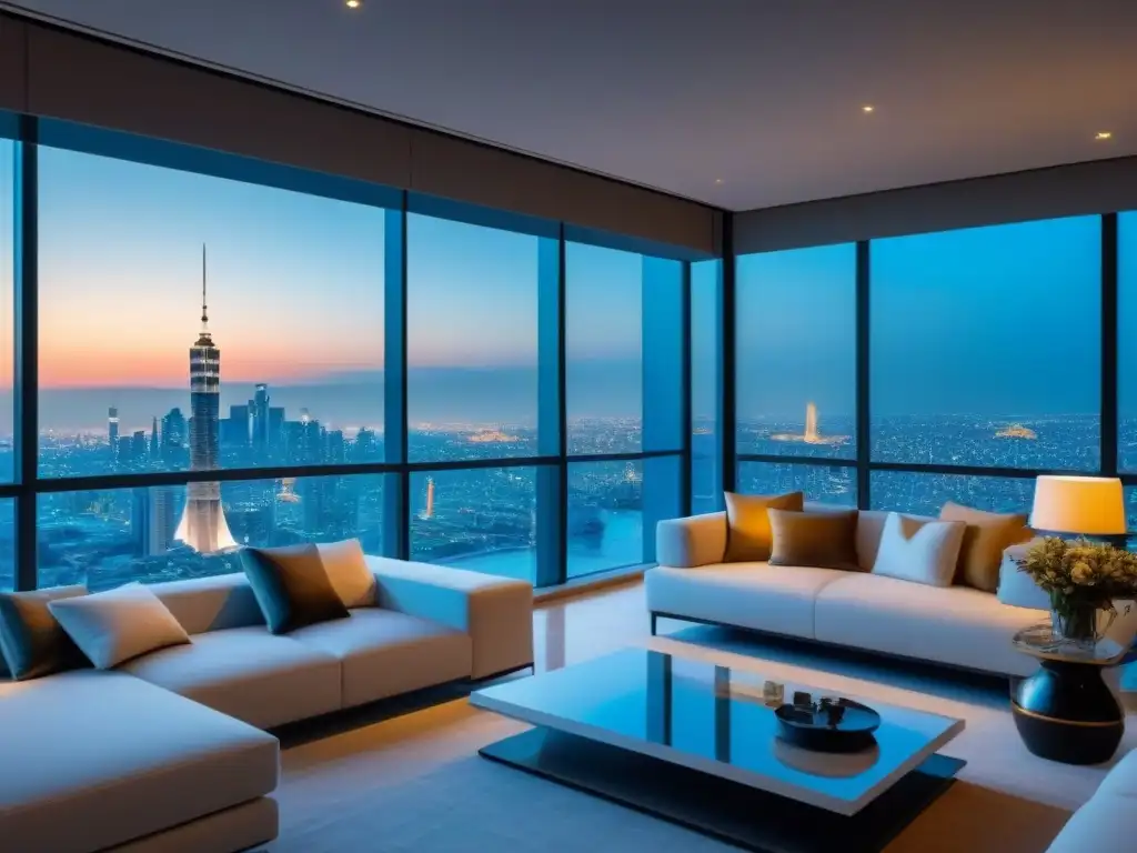 Penthouse de lujo en ciudad vibrante: elegancia y sofisticación Exclusivo penthouse moderno con vista a la ciudad, muebles contemporáneos y terraza espaciosa