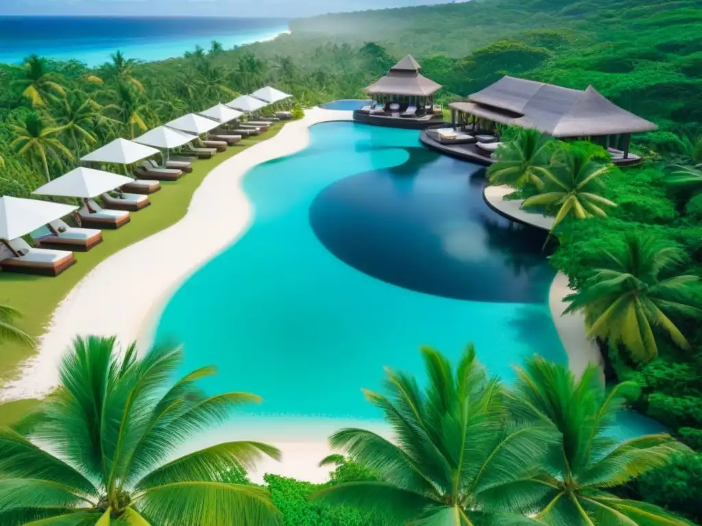 Resort de lujo frente al mar en el Caribe Exclusivo resort frente al mar en el Caribe, con moderna arquitectura, infinity pools y exuberante vegetación