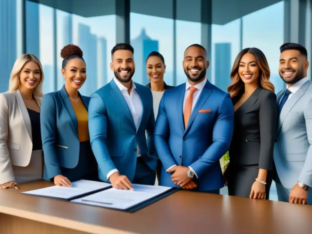 Negociación exitosa: diversidad y colaboración en transacción inmobiliaria Una exitosa transacción inmobiliaria con diversidad y colaboración en una oficina moderna