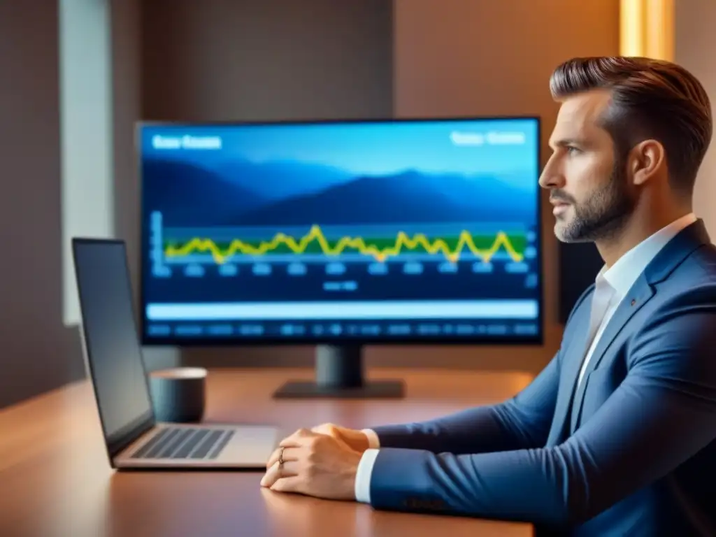 Experto en seguros asesora a propietarios con simulación digital Experto asesor de seguros en reunión con propietarios, mostrando gestión de riesgos