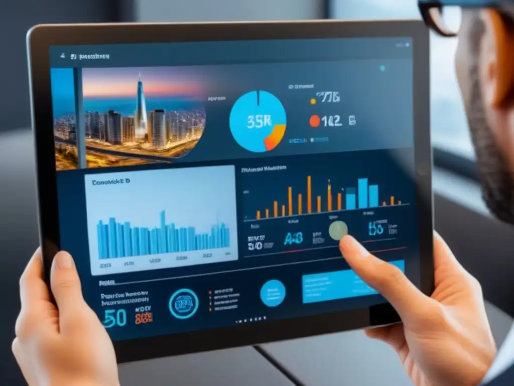 Agente inmobiliario experto en valoración: tecnología avanzada y precisión Experto inmobiliario analizando herramientas de valoración en tiempo real
