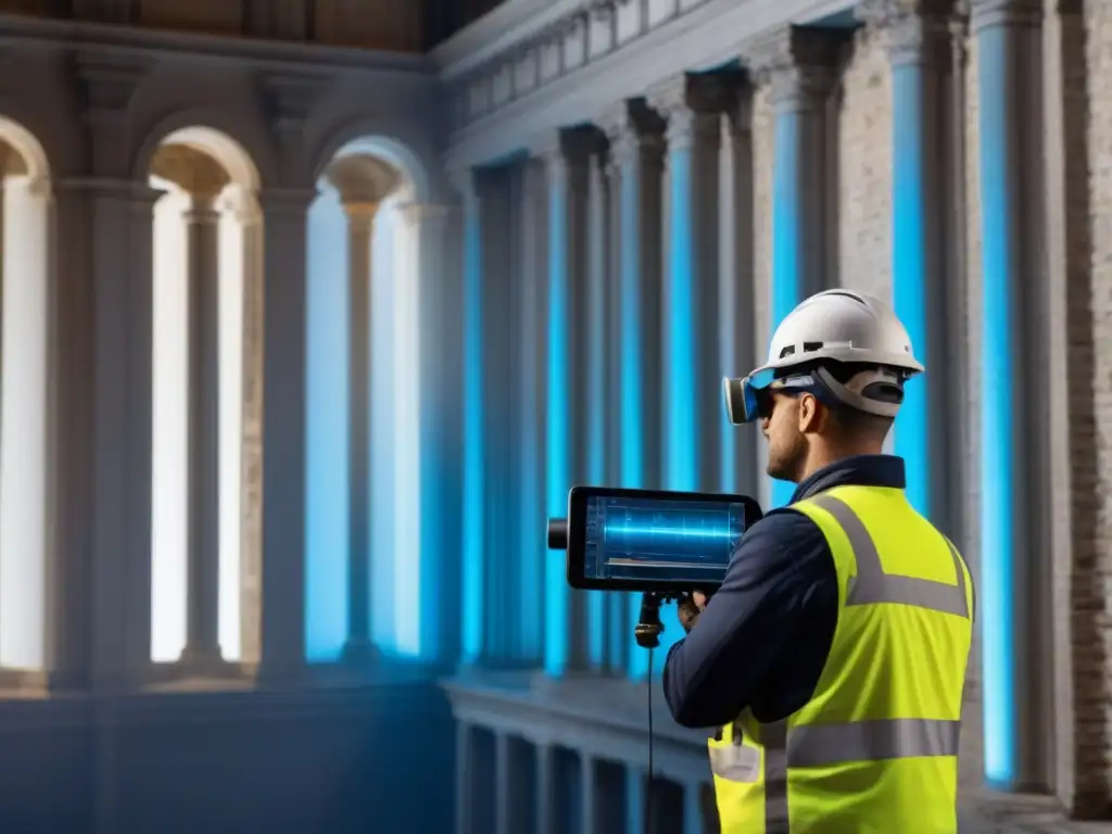 Diagnóstico estructural: ingenieros y arquitectos en acción Expertos realizan diagnóstico problemas estructurales en edificaciones antiguas con tecnología avanzada