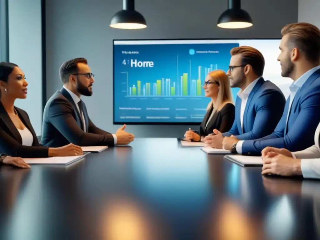 Expertos inmobiliarios analizan con pasión en moderna oficina Expertos inmobiliarios revisan avalúos en oficina moderna