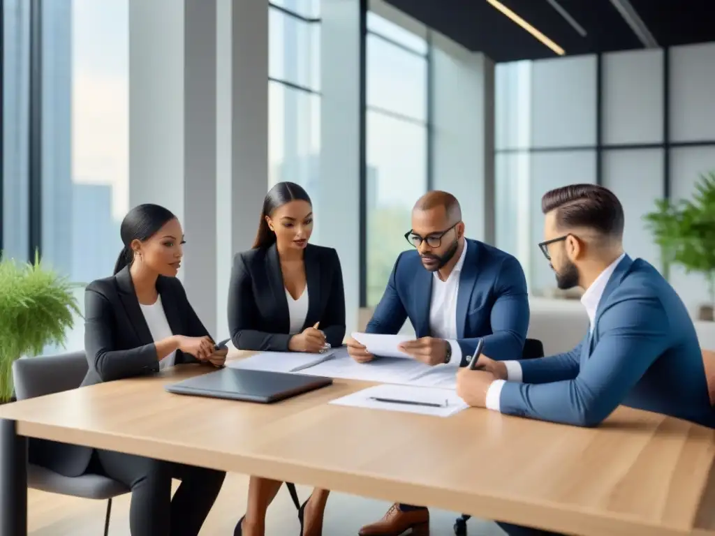 Equipo de expertos en construcción sostenible Expertos inmobiliarios diversidad discuten estrategia sostenible