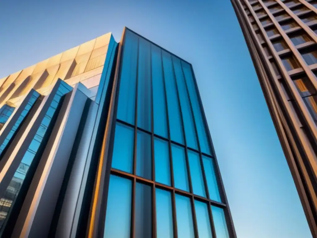 Fachada moderna en 8k: elegancia arquitectónica Fachada de edificio moderno con detalles arquitectónicos y juego de luces