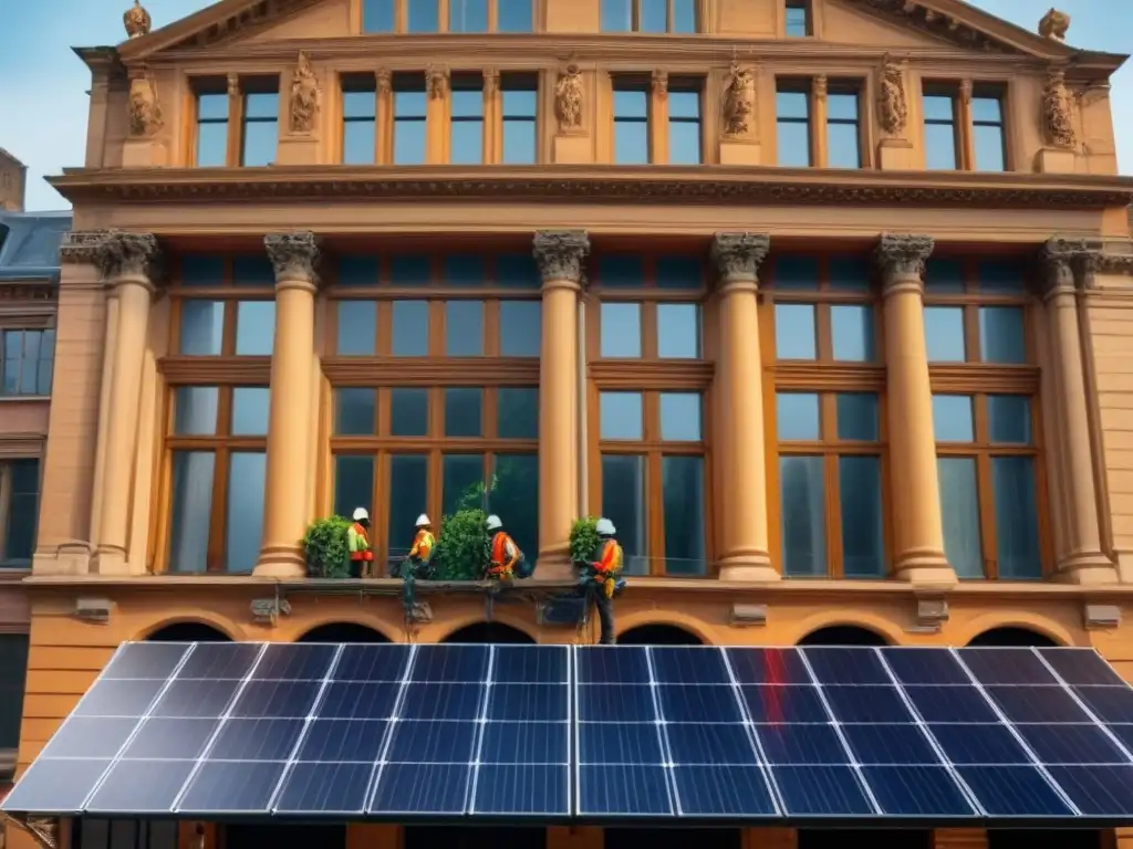 Renovación sostenible de edificio histórico: fusión de pasado y futuro Rehabilitación de fachada histórica con tecnologías sostenibles y renovación de paneles solares