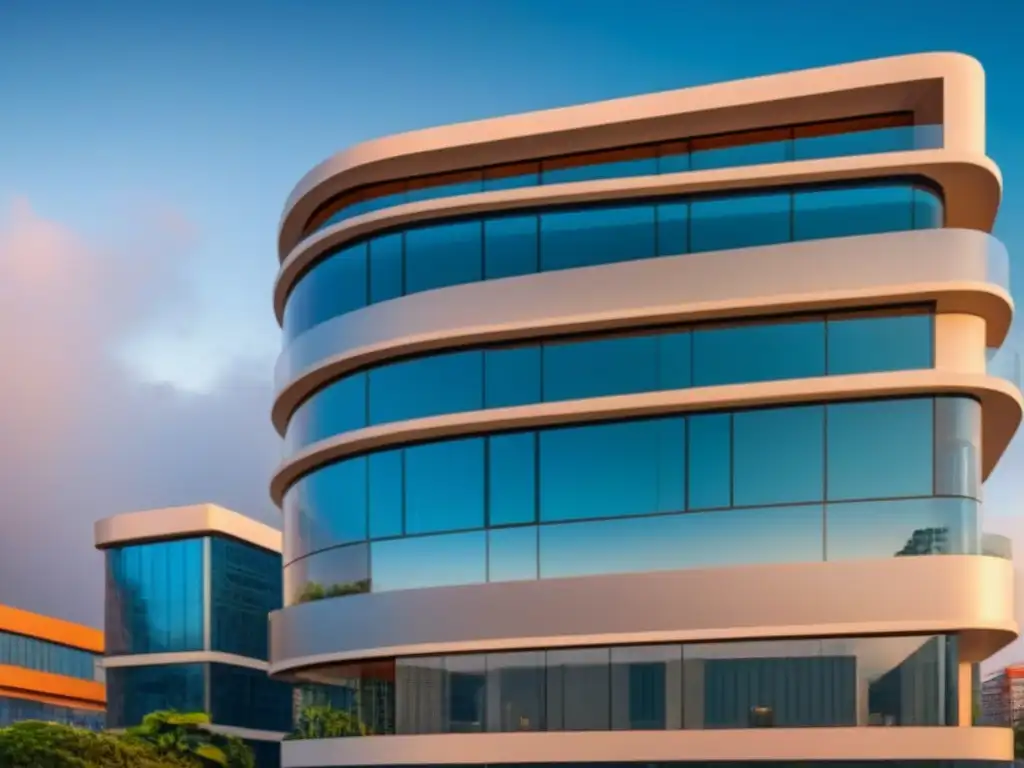 Edificio de oficinas en Honduras: fusión de diseño moderno y tradicional Fachada moderna de edificio en Honduras fusionando diseño contemporáneo con motivos locales, ideal para leyes inmobiliarias Honduras inversor