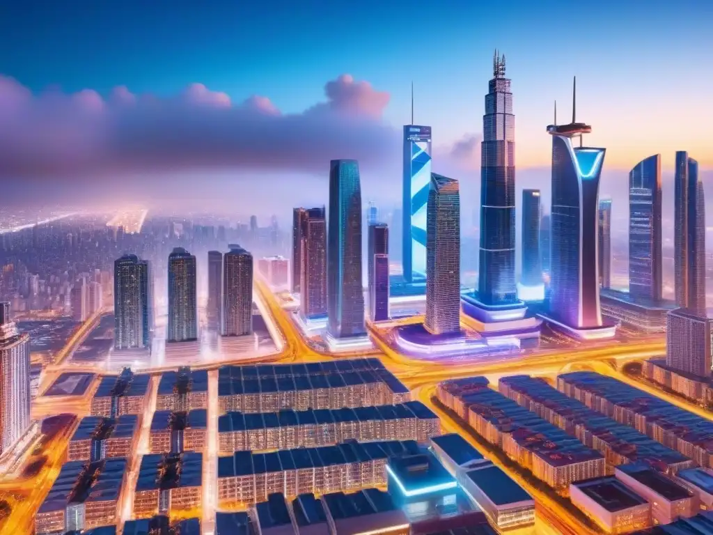 Metrópolis futurista: Ciudad nocturna en 8k con luces neón Fascinante panorámica nocturna de ciudad futurista con rascacielos iluminados por luces neón
