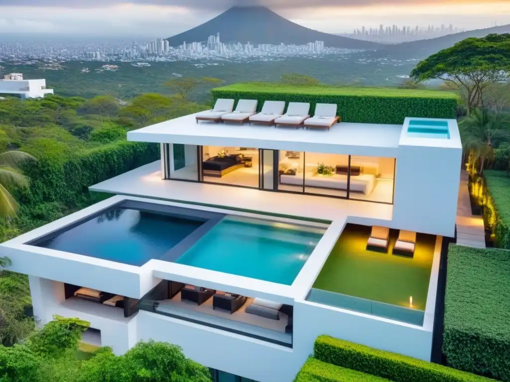 Villa de lujo en México: elegancia y exclusividad Financiamiento para propiedades de alta gama en México: vista aérea de lujosa villa moderna en entorno exuberante