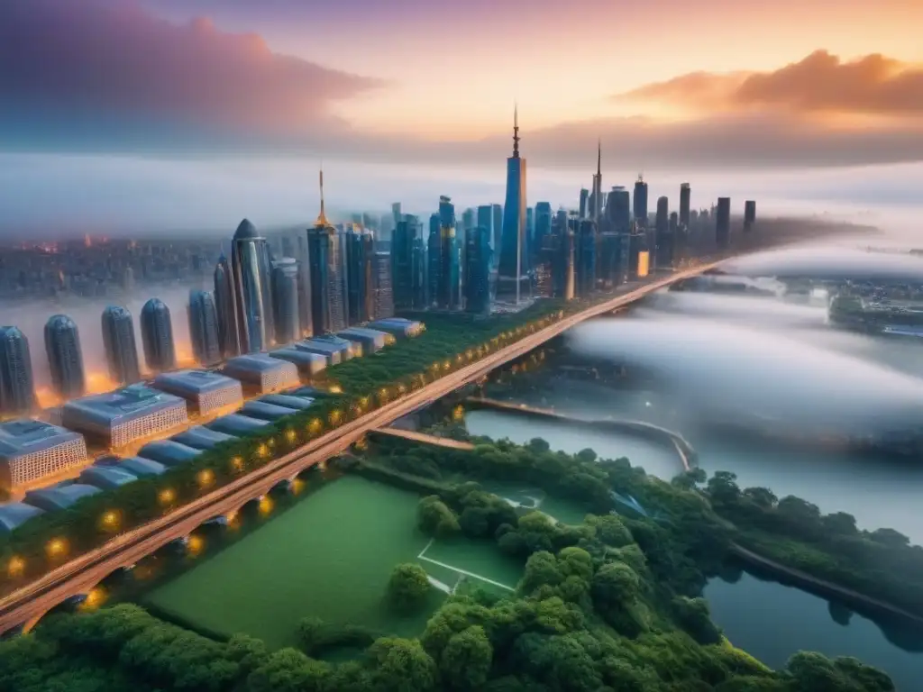 Cityscape futurista: fusión histórica y moderna en 8k Visión futurista donde la conservación arquitectónica se fusiona con innovación vanguardista