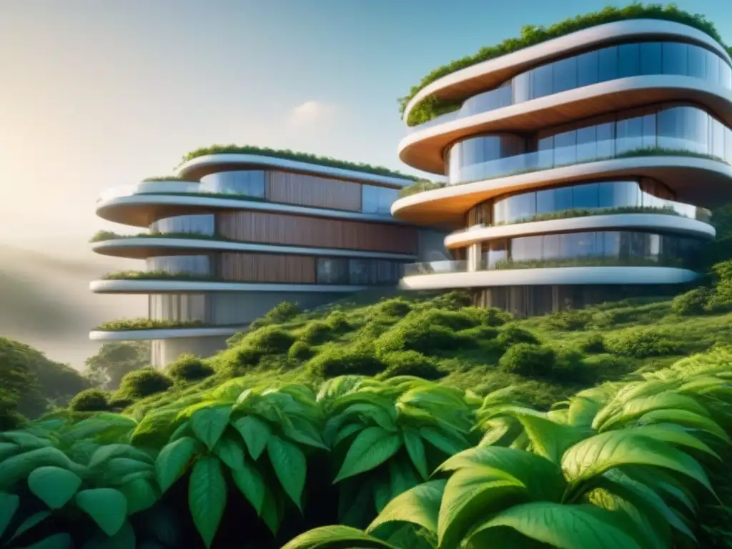 Innovación arquitectónica futurista en armonía con la naturaleza Futurista arquitectura ecológica integrada con la naturaleza, tecnología y conservación en perfecta armonía