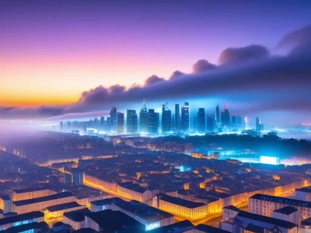 Skyline futurista con datos y análisis predictivos Futurista ciudad con edificios digitales mostrando tendencias inversiones inmobiliarias modelos predictivos
