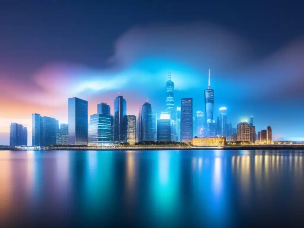 Skyline futurista con datos de valoración inmobiliaria en tiempo real Futurista ciudad con herramientas de valoración de propiedades en tiempo real