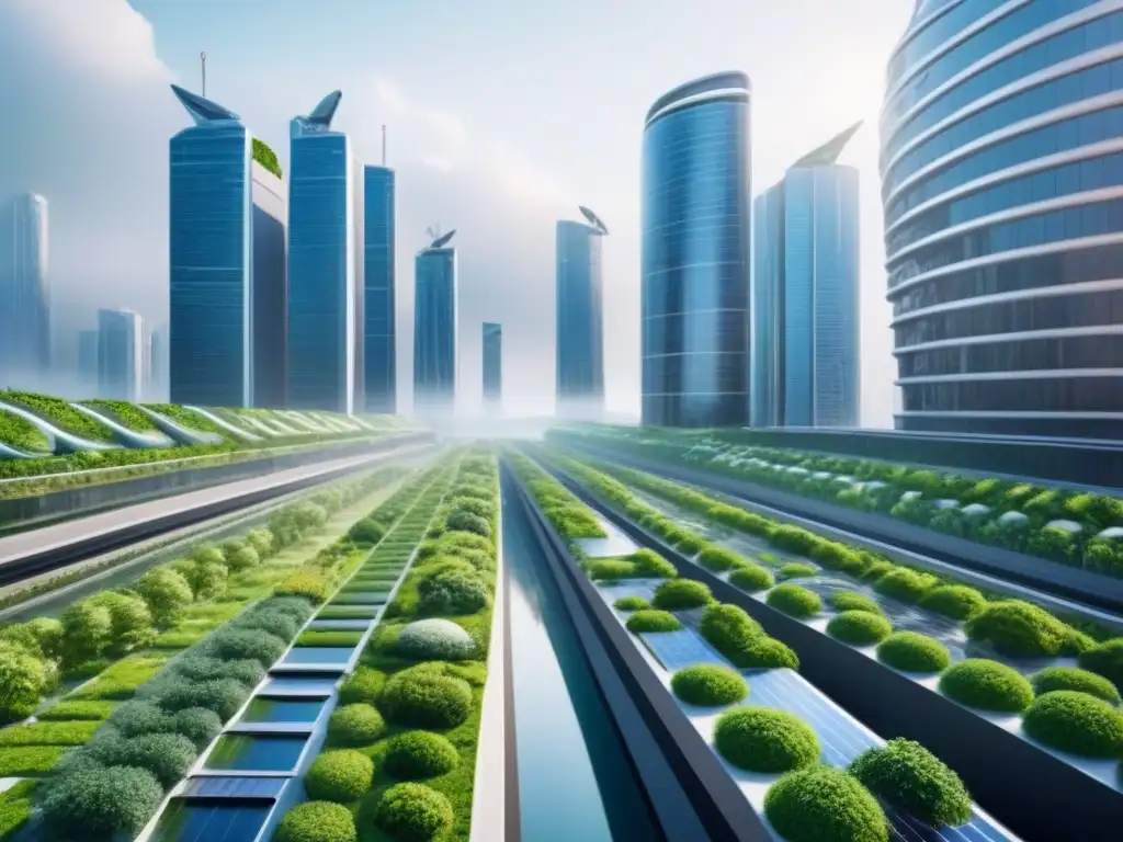 Visión futurista: ciudad sostenible con arquitectura innovadora Futurista ciudad sustentable con arquitectura innovadora y naturaleza integrada