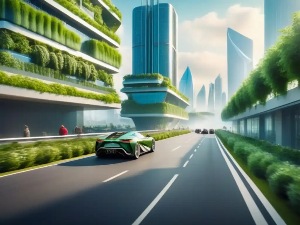 Visión futurista de una ciudad verde y sostenible Visión futurista de una ciudad verde con tecnologías innovadoras y sostenibles, financiando proyectos de restauración