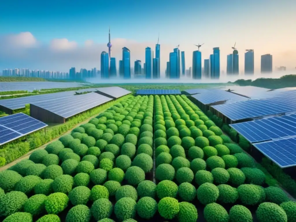 Metrópolis futurista eco-sostenible en 8k Futurista ciudad verde con tecnologías sostenibles bajo cielo claro