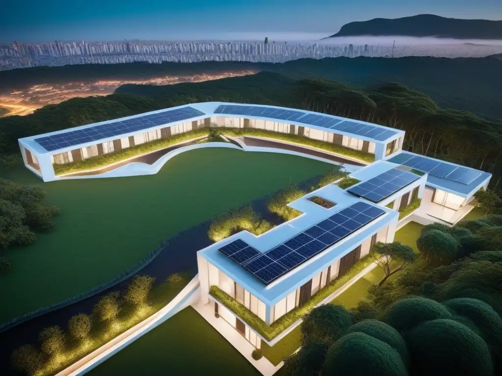Residencial futurista en Sudamérica: innovación y sostenibilidad Futurista complejo residencial en Sudamérica con diseño ecoamigable