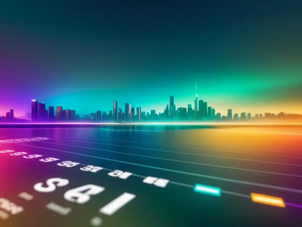 Interfaz financiera futurista: análisis inmobiliario avanzado Un futurista y detallado interfaz digital mostrando cálculos financieros e gráficos inmobiliarios, vibrantes y dinámicos
