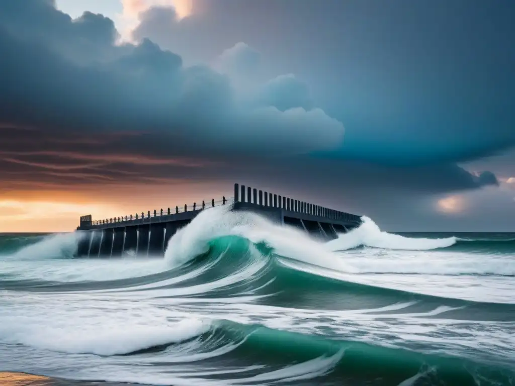 Avanzada estructura costera: diseño futurista ante el mar Futurista estructura costera que muestra innovación y resistencia ante el mar