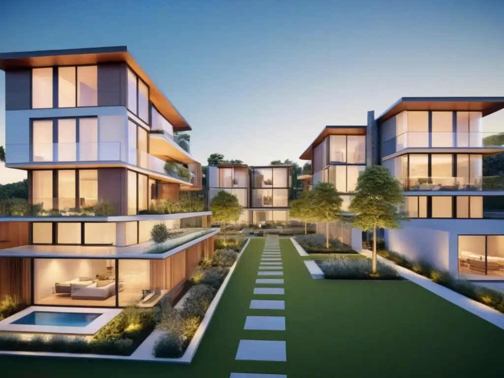 Proyecto innovador: planos arquitectónicos de desarrollo mixto vanguardista Visión futurista de finanzas estructuradas en inmobiliario: diseño arquitectónico vanguardista y sostenible con paisajismo urbano