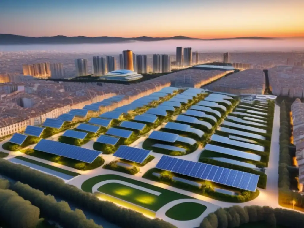 Smart City en España: Innovación y Tradición en la Arquitectura Futurista skyline de una ciudad inteligente en España con tecnología en mercado inmobiliario español