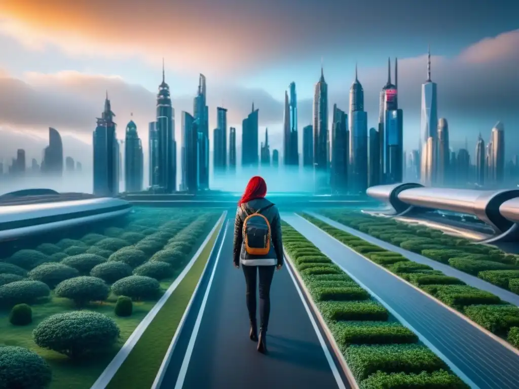 Metrópolis futurista: arquitectura innovadora en 8k Futurista skyline urbano con innovación arquitectónica y avances tecnológicos