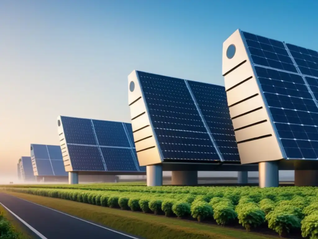 Complejo futurista sostenible: arquitectura ecoeficiente en 8k Futuro edificio sostenible con paneles solares y turbinas eólicas, simbolizando inversiones sostenibles en el mercado inmobiliario
