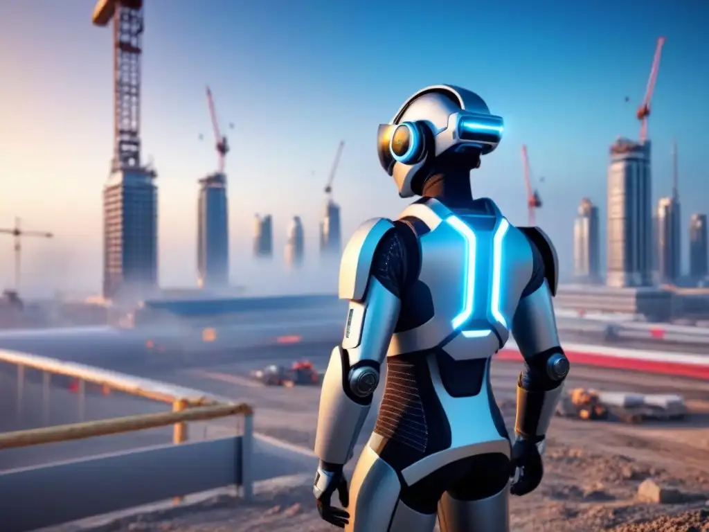 Construcción futurista: Integración perfecta de robots y humanos Un futuro prometedor en la construcción: robots y trabajadores colaboran en armonía