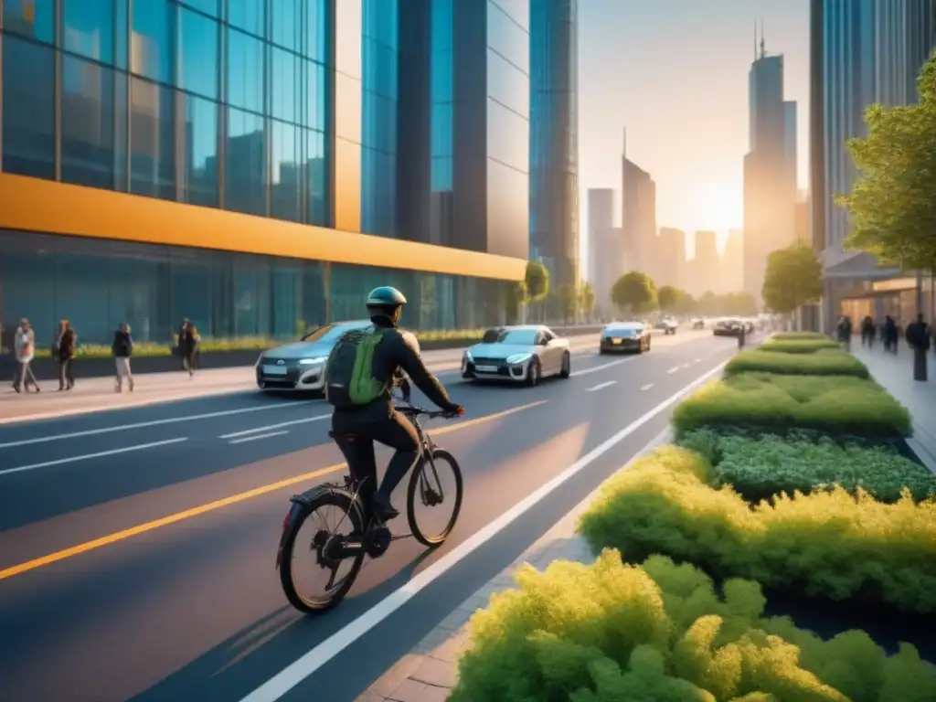 Metrópolis futurista: armonía entre tecnología y naturaleza Un futuro sostenible: ciudad innovadora con estrategias inversión inmobiliaria inflación, tecnología y naturaleza en armonía al atardecer