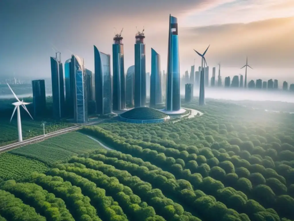 Metrópolis futurista eco-sostenible: ciudad verde en 8k Futuro urbano ecofriendly con edificios innovadores y tecnologías sostenibles, en armonía con la naturaleza