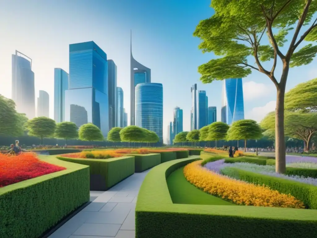 Armonía entre modernidad y naturaleza: ciudad sostenible Un futuro urbano sostenible con espacios verdes que promueven equilibrio y bienestar
