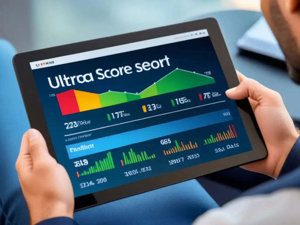 Mejora tu crédito: refinanciamiento en aumento Gráfico de puntaje crediticio en tablet moderna, mostrando el impacto del refinanciamiento en la puntuación crediticia