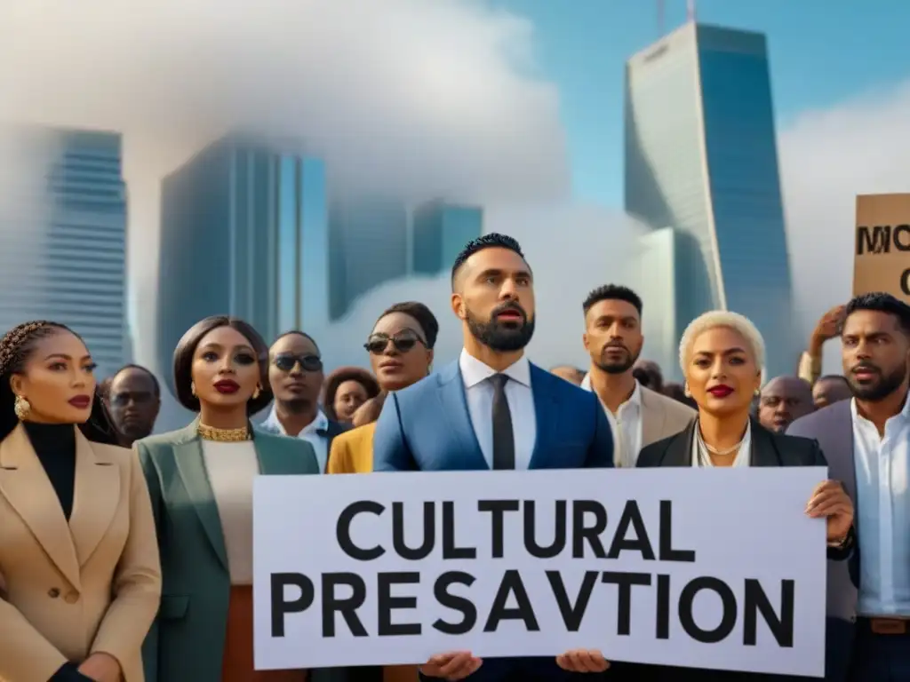 Protesta multicultural por la preservación cultural en la ciudad Un grupo diverso de activistas locales promueve la preservación de la identidad cultural en una protesta pacífica en la ciudad