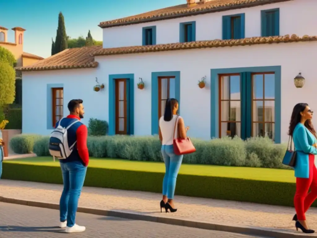 Explorando Casa en Venta: Diversidad y Promesa en España Un grupo diverso inspecciona una casa en venta en España