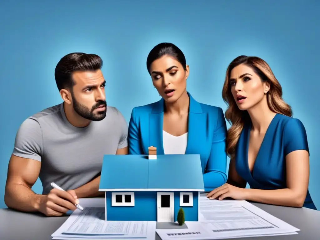 Errores comunes al comprar casa en España: ¡Evítalos! Grupo diverso estresado por errores comunes al comprar vivienda en España
