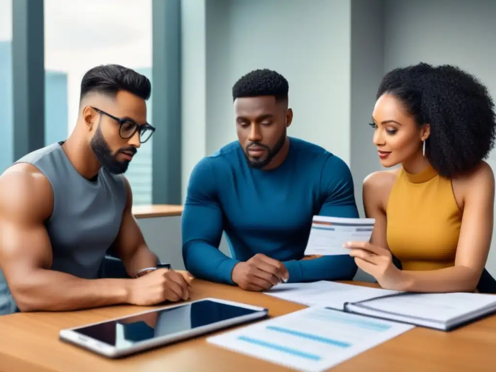 Grupo diverso planifica finanzas con detalle Grupo diverso planificando finanzas para mejorar capacidad crédito hipoteca
