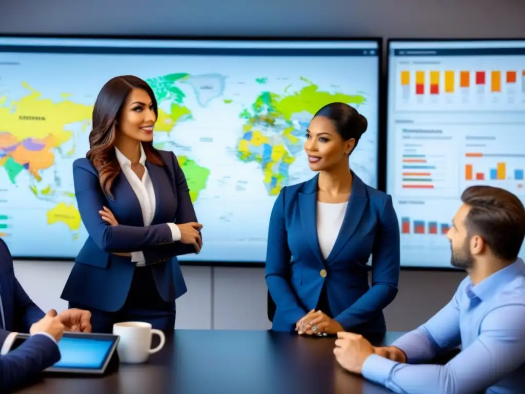 Inversores inmobiliarios internacionales: estrategias innovadoras Grupo diverso de inversionistas inmobiliarios internacionales en reunión estratégica