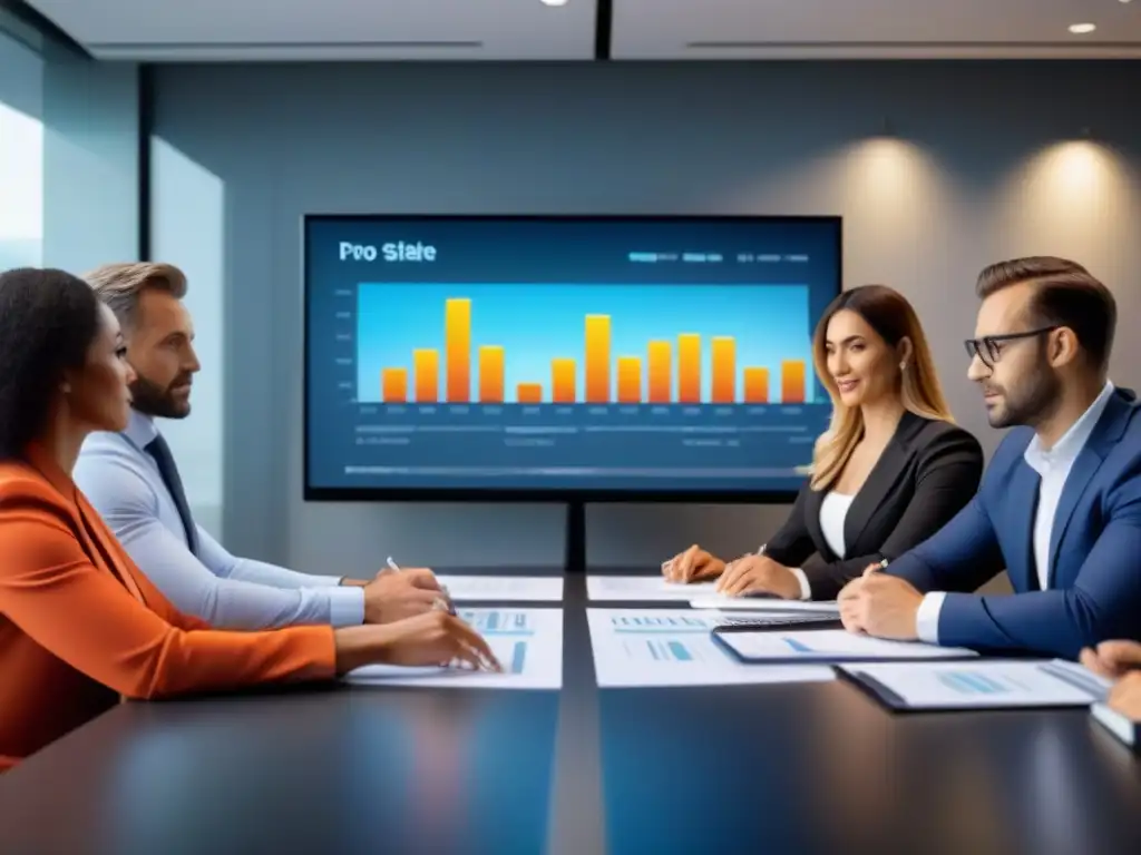 Profesionales enfocados en optimización fiscal de inversiones REIT Grupo diverso de profesionales discutiendo estrategias financieras en una sala moderna con gráficos y laptops
