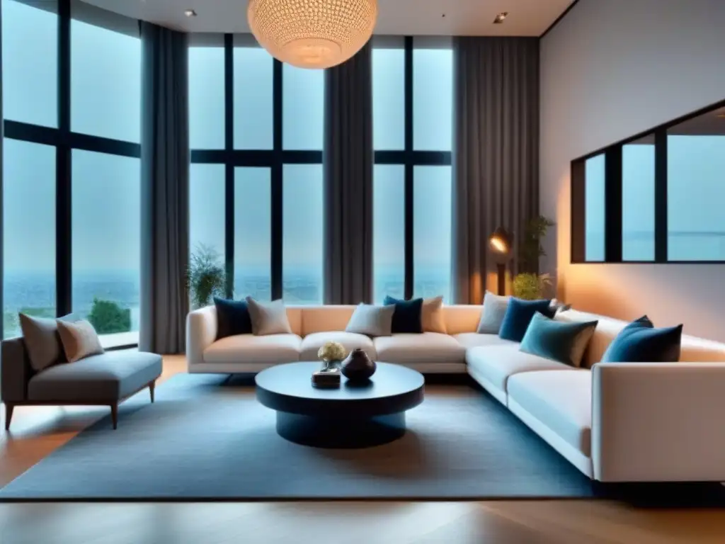 Salón de lujo: diseño moderno y elegante Hermosa sala de estar de lujo en una propiedad de alto nivel, con muebles modernos y decoración elegante
