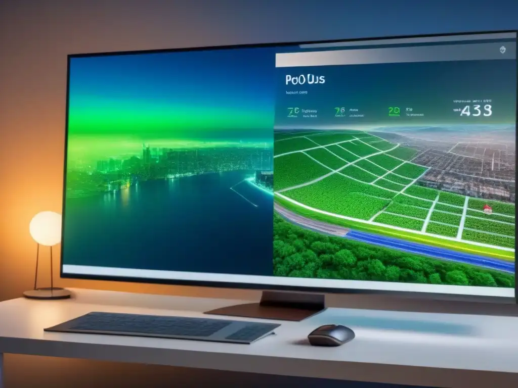 Interfaz inmobiliaria futurista de alta tecnología en 8k Una herramienta de valoración de propiedades en tiempo real con diseño futurista y gráficos vibrantes