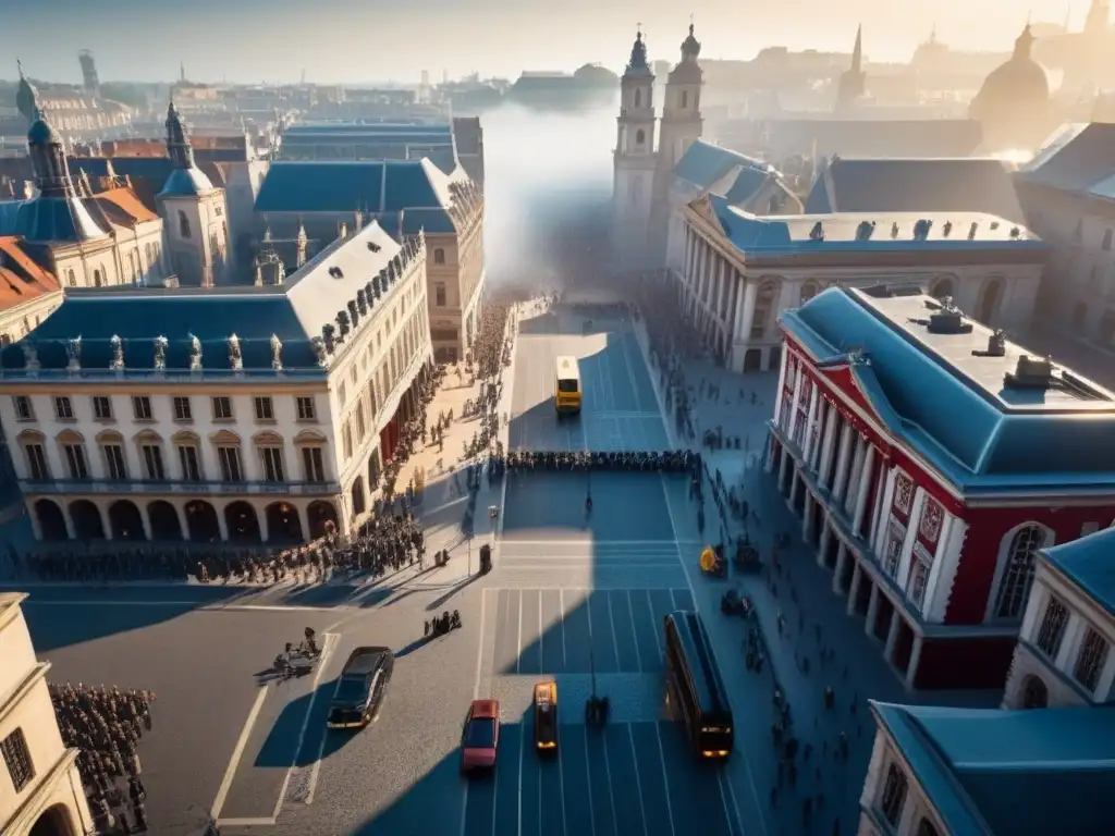Plaza urbana: fusión histórica y moderna en la luz Plaza histórica con edificios antiguos y modernos, reflejando la evolución urbana