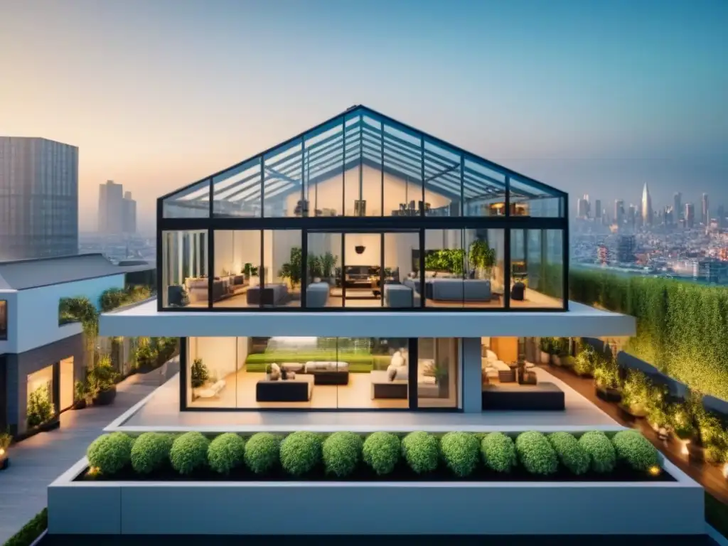 Arquitectura transparente: Casa de cristal en la ciudad Un hogar de cristal transparente en una ciudad bulliciosa, simbolizando la importancia de la transparencia inmobiliaria