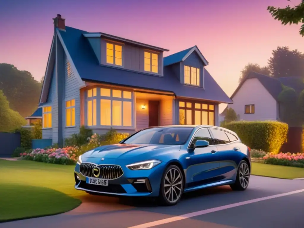 Hogar familiar en vecindario tranquilo al atardecer Un hogar familiar acogedor al atardecer, resaltando la importancia de actualizar el seguro de vivienda