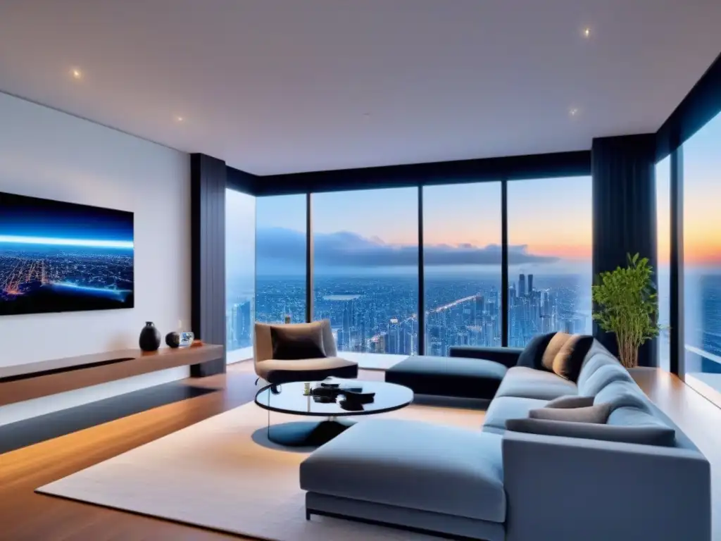Hogar inteligente futurista con IA y tecnología avanzada Un hogar inteligente de diseño elegante con IA en tours virtuales inmobiliarios