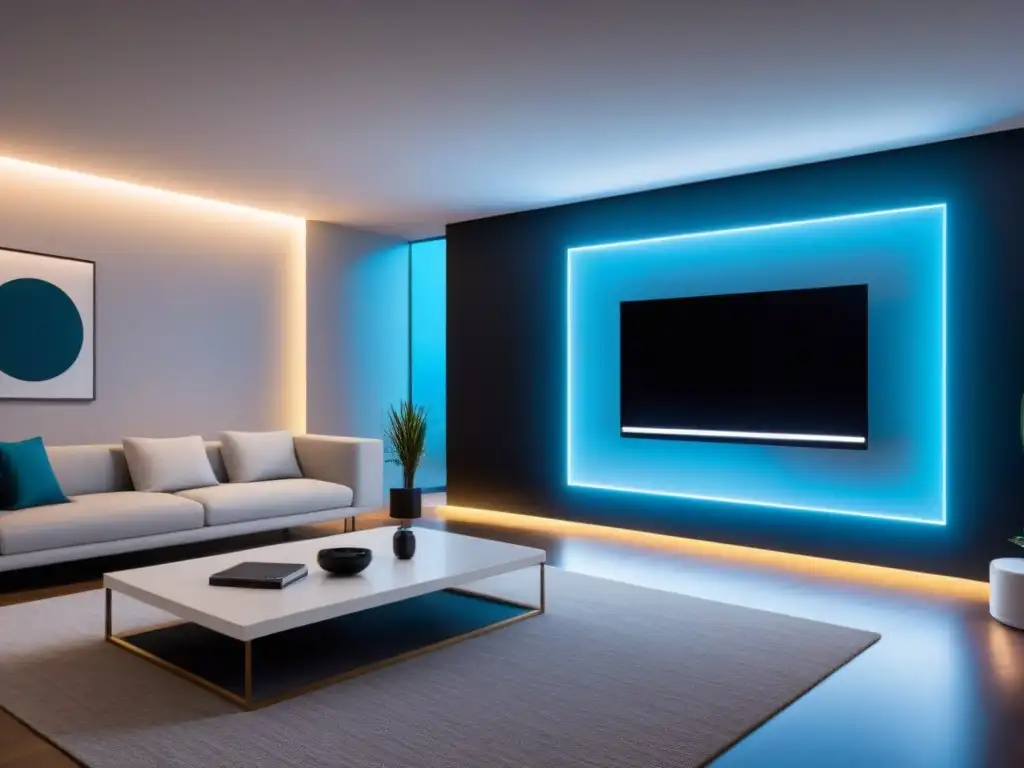 Interior de casa inteligente futurista con tecnología de vanguardia Un hogar inteligente futurista con tecnologías integradas en diseño inmobiliario
