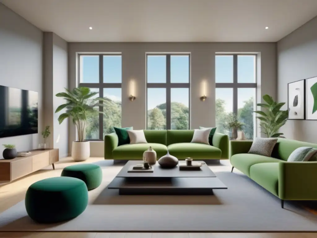 Estudio virtual futurista: diseño de interiores 8K ultra detallado Un hogar virtual futurista con IA en el Home Staging Virtual: sala elegante con muebles virtuales y diseño minimalista iluminado por luz natural