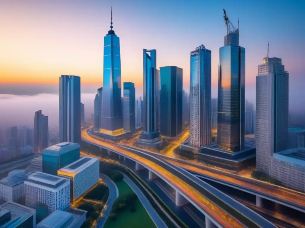 Metrópolis moderna: energía urbana y arquitectura diversa Un horizonte urbano moderno con rascacielos y diversidad arquitectónica, reflejando tendencias macroeconómicas inversión inmobiliaria