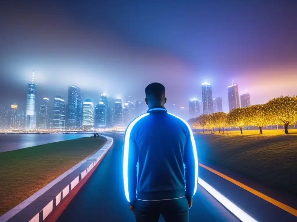 Cityscape futurista con privacidad y tecnología avanzada Una ilustración detallada de una ciudad futurista con datos y símbolos de privacidad