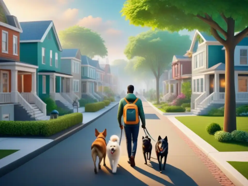 Vecindario urbano diverso: hogares, personas y actividades diarias Una ilustración detallada y moderna de un vecindario urbano diverso, resaltando la importancia de actualizar el seguro de vivienda